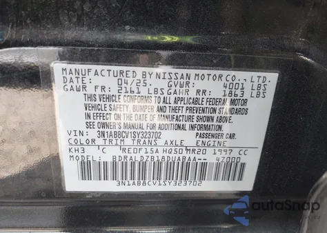 2025 Nissan Sentra Sv from USA, damaged, VIN 3N1AB8CV1SY323702